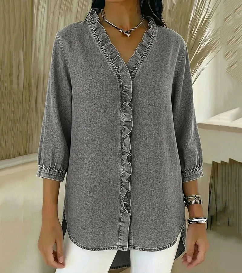 Clémence™ — Blouse fluide col V volanté