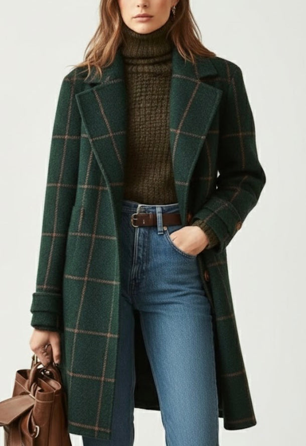 Catherine™ | Manteau rétro à carreaux à col revers