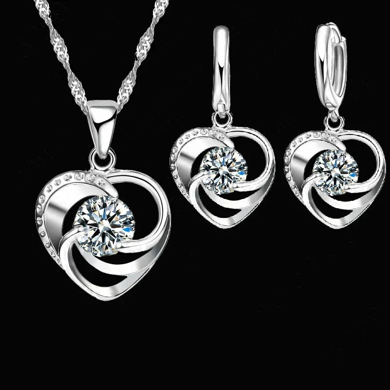 Sterling Silver Heart-Shaped Necklace and Earrings