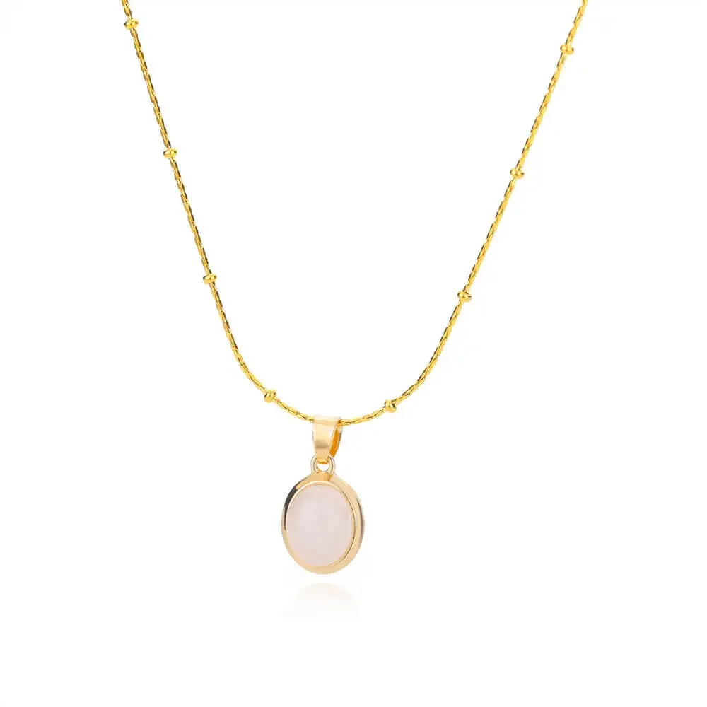 Collier Pendentif Goutte d’Eau en Opale en Acier Inoxydable Doré Chic