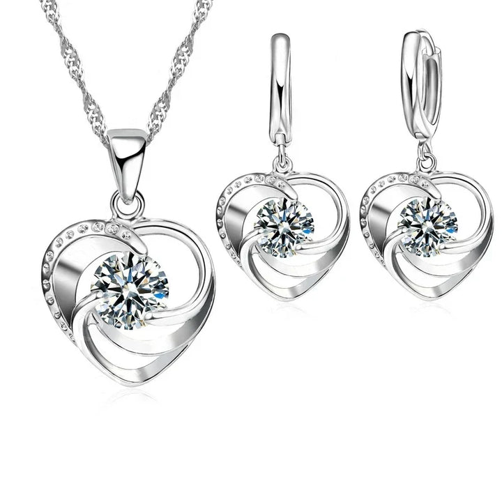 Sterling Silver Heart-Shaped Necklace and Earrings