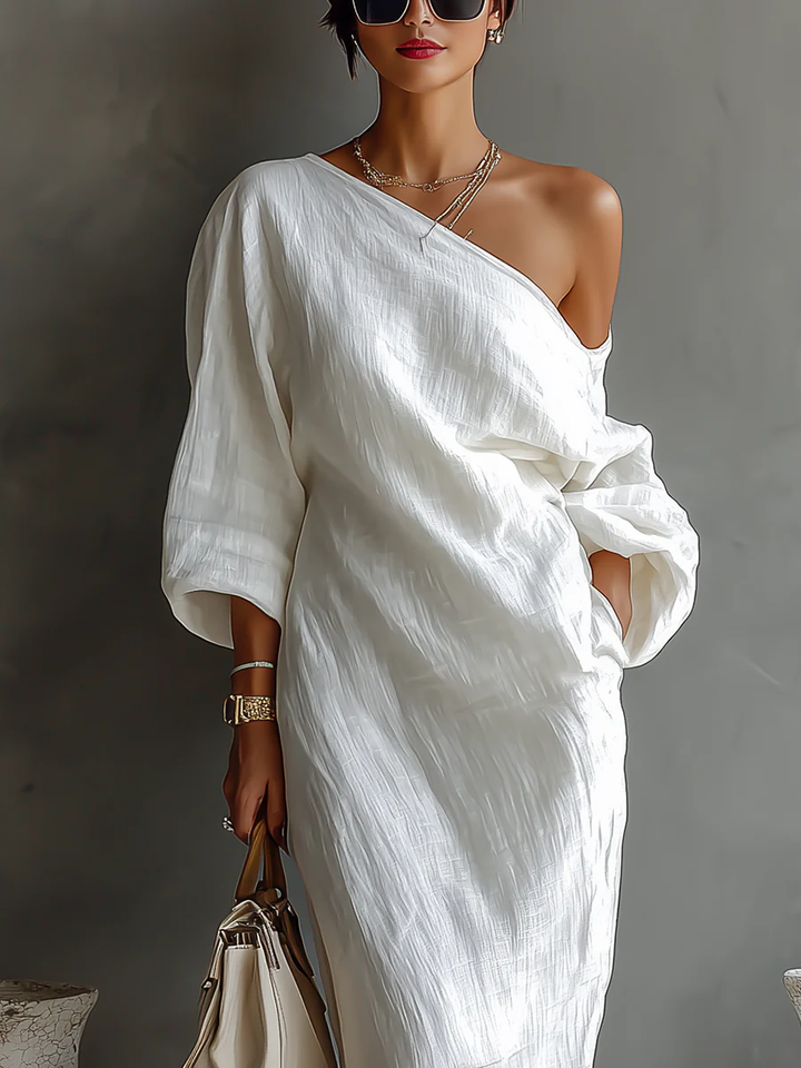 Livia™ — Robe asymétrique fluide élégance naturelle